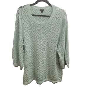 Talbots Knit Sweater Women's 3/4 Sleeves Lightweight Sz 2X Mint Green Jumper